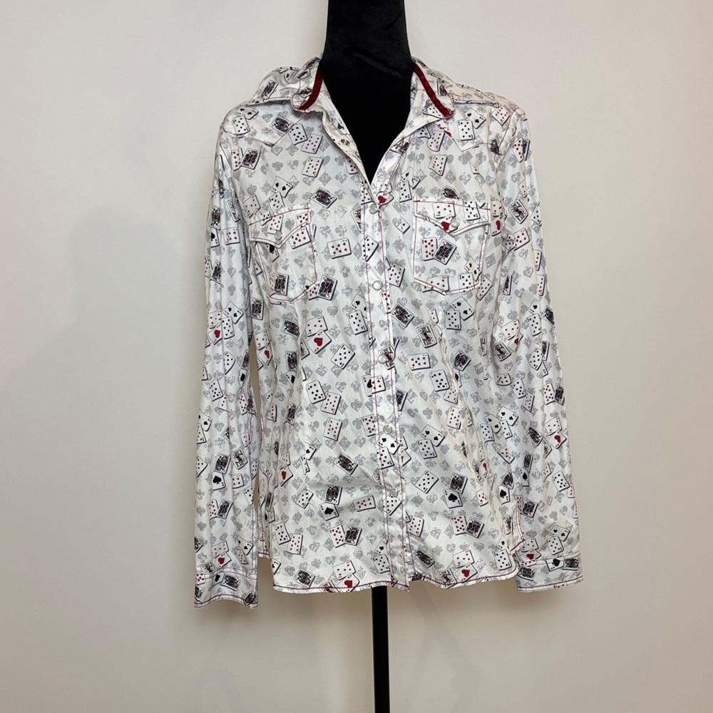 NWOT panhandle White Playing Card Print Pearl Snap